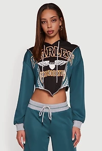 Fearless Graphic Color Blocked Cropped Hoodie