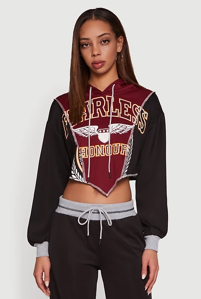 Fearless Graphic Color Blocked Cropped Hoodie