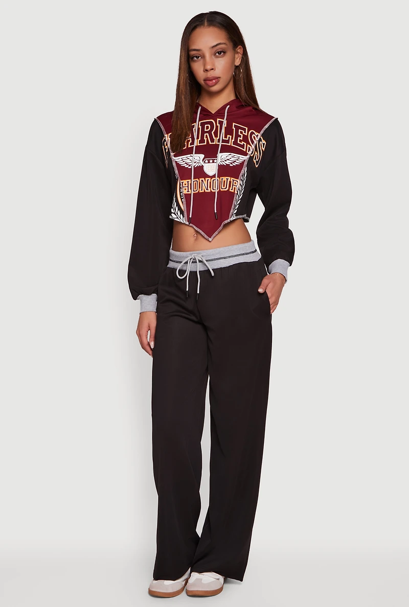 Fearless Graphic Color Blocked Cropped Hoodie