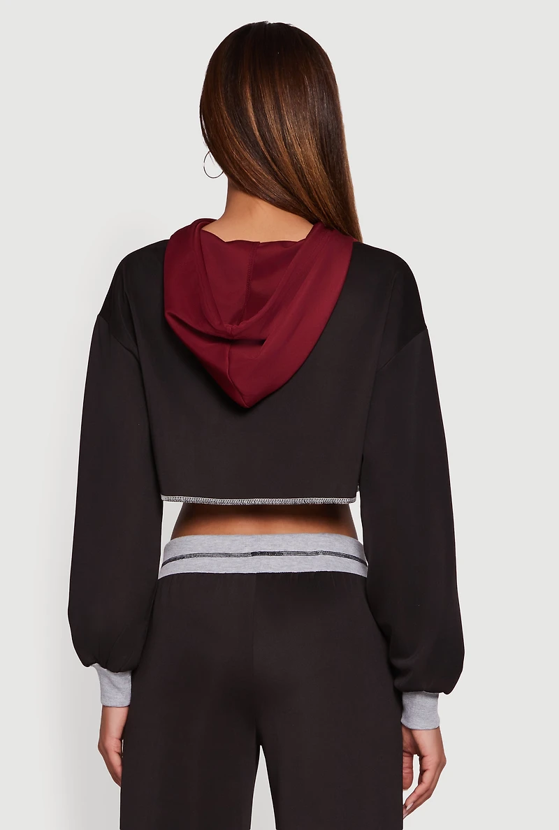 Fearless Graphic Color Blocked Cropped Hoodie