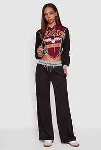 Drawstring Wide Leg Pants with Contrast Waistband
