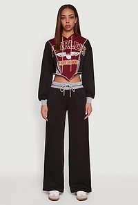 Drawstring Wide Leg Pants with Contrast Waistband