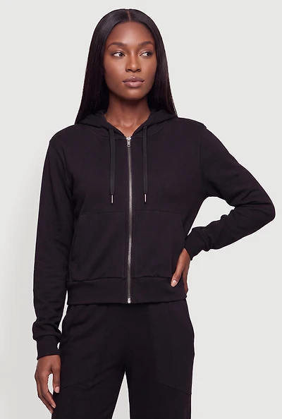 Brushed Knit Zip Front Hooded Sweatshirt