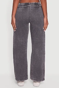Womens Acid Wash Wide Leg Mid Rise Fleece Sweatpants, Grey, Size M