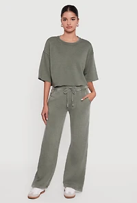 Acid Wash Wide Leg Mid Rise Fleece Sweatpants