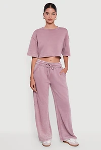 Womens Acid Wash Short Sleeve Cropped Sweatshirt, Purple, Size M