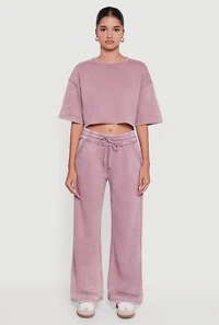 Womens Acid Wash Short Sleeve Cropped Sweatshirt, Purple, Size M