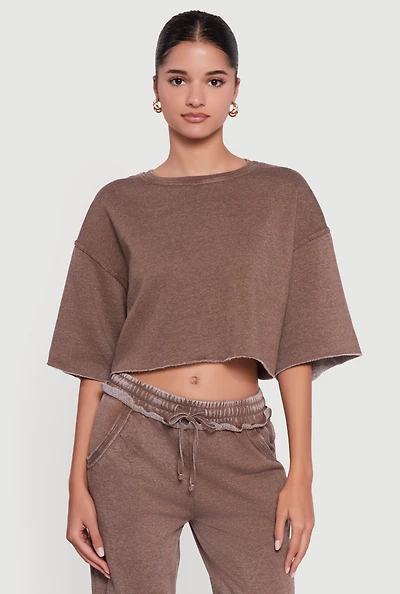 Acid Wash Short Sleeve Cropped Sweatshirt