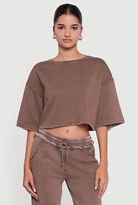 Acid Wash Short Sleeve Cropped Sweatshirt