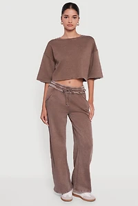 Acid Wash Short Sleeve Cropped Sweatshirt