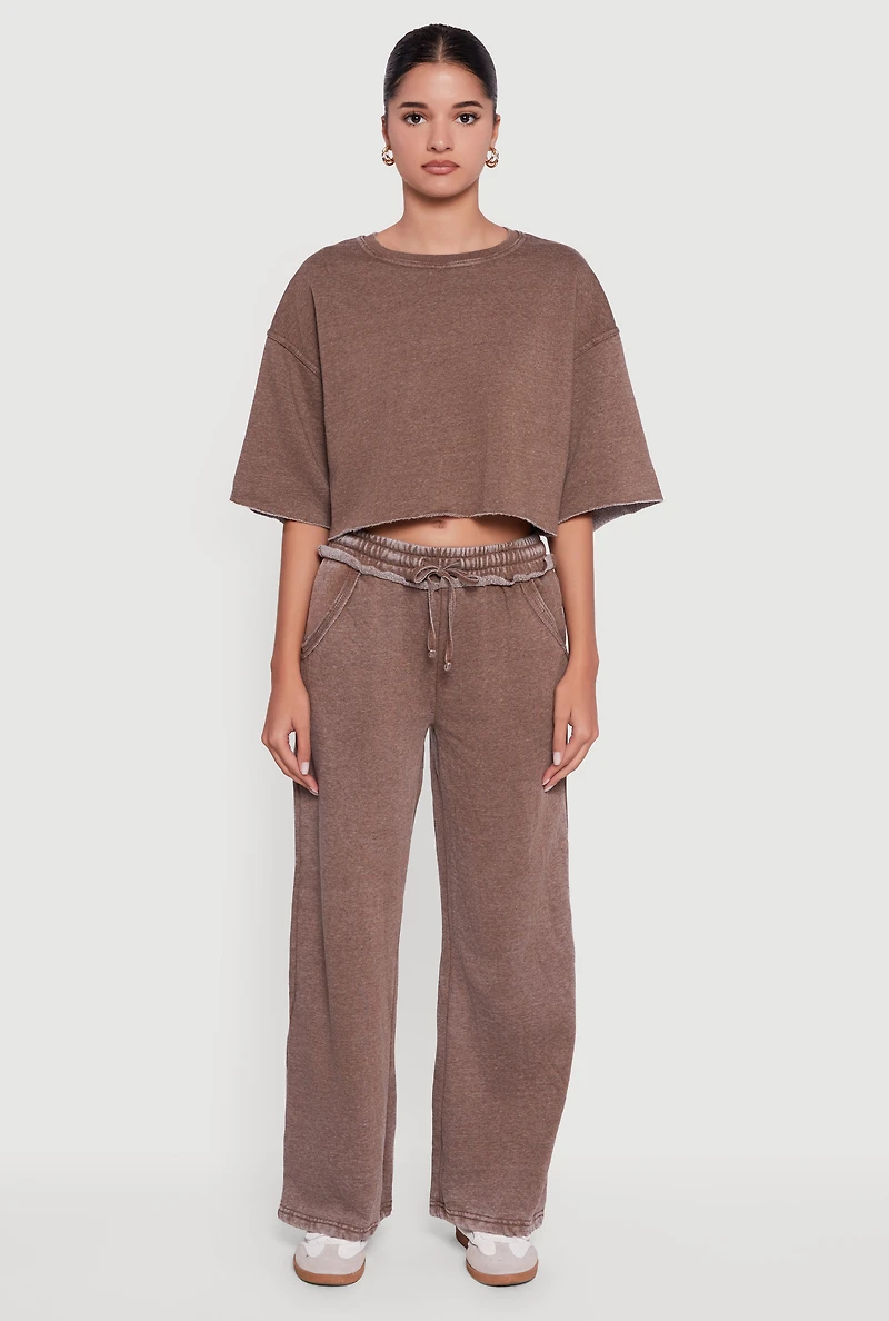 Acid Wash Short Sleeve Cropped Sweatshirt