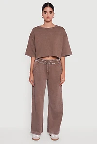 Acid Wash Short Sleeve Cropped Sweatshirt