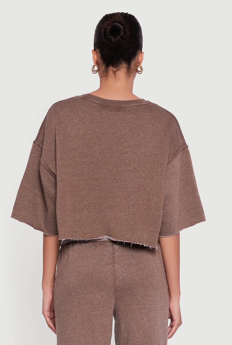 Acid Wash Short Sleeve Cropped Sweatshirt