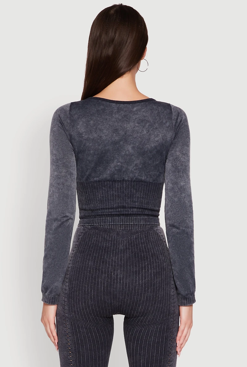 Womens Seamless Laser Cut Corset Detail Crop Top, Grey, Size S-M
