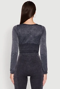 Womens Seamless Laser Cut Corset Detail Crop Top, Grey, Size S-M