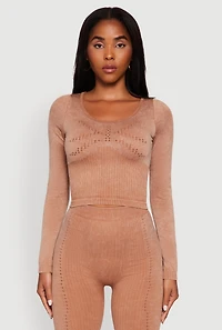 Womens Seamless Laser Cut Corset Detail Crop Top, Brown, Size M-L