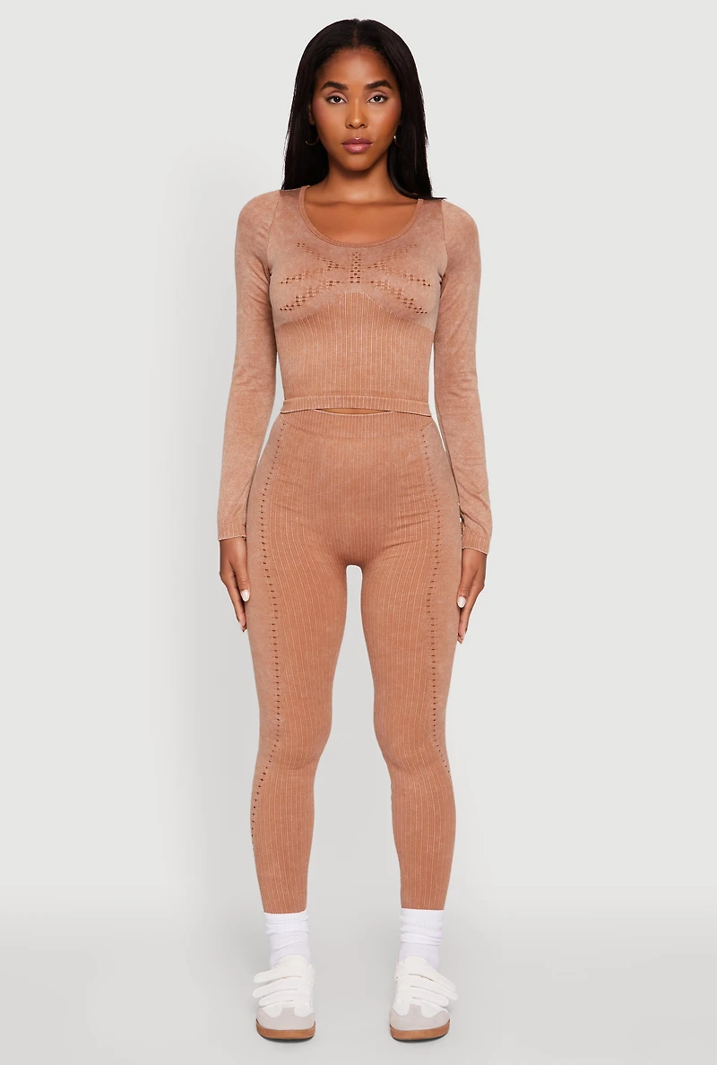 Womens Seamless Laser Cut Corset Detail Crop Top, Brown, Size M-L