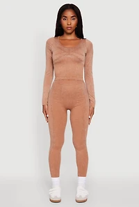Womens Seamless Laser Cut Corset Detail Crop Top, Brown, Size M-L