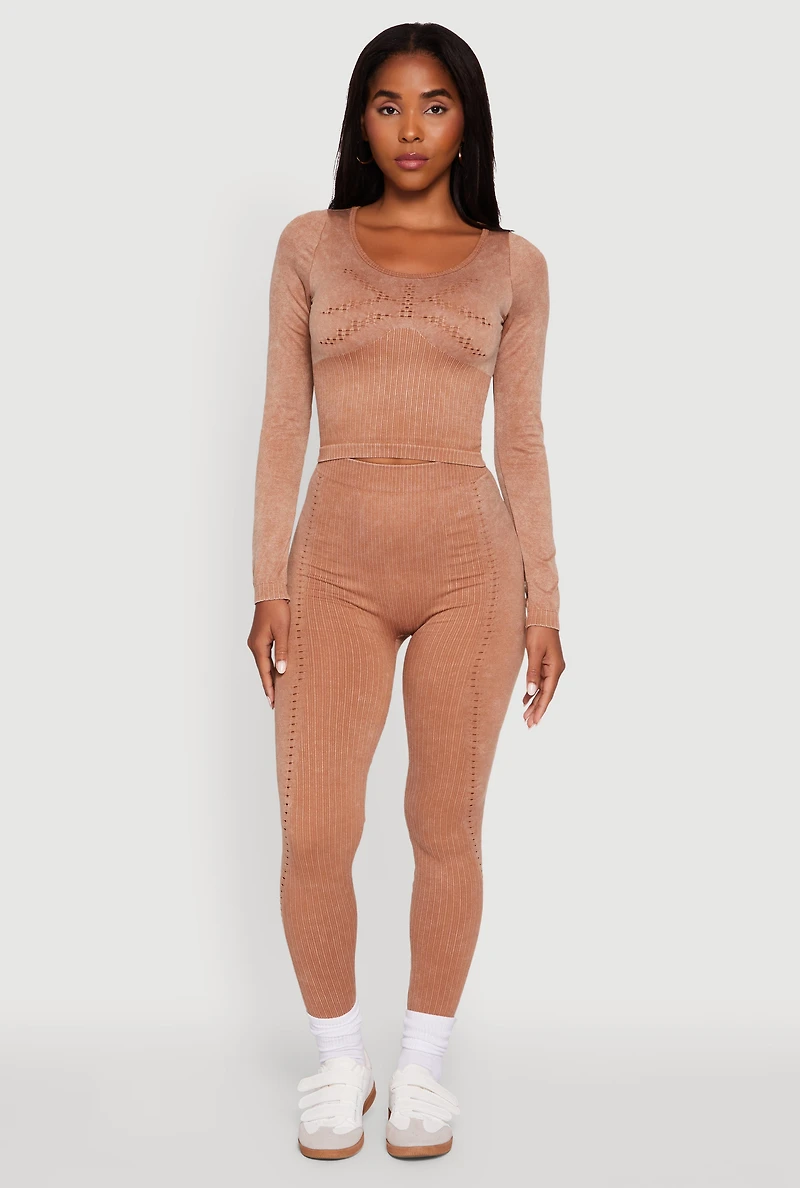 Womens Seamless Laser Cut Corset Detail Crop Top, Brown, Size M-L