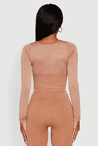 Womens Seamless Laser Cut Corset Detail Crop Top, Brown, Size M-L