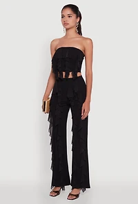 Womens Ruffle Trim Crop Tube Top, Black, Size S