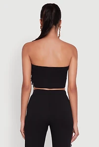 Womens Ruffle Trim Crop Tube Top, Black, Size S
