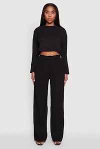 Trendy Textured Knit Long Sleeve Crop Top