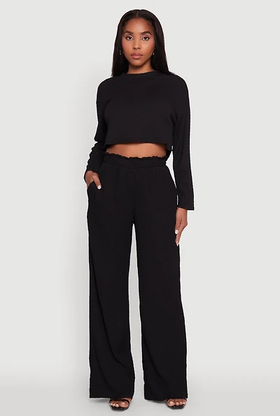 Womens Textured Knit High Waisted Palazzo Pants,