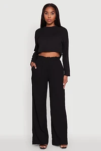 Womens Textured Knit High Waisted Palazzo Pants,