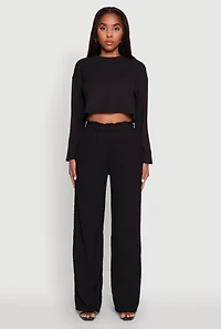 Womens Textured Knit High Waisted Palazzo Pants,