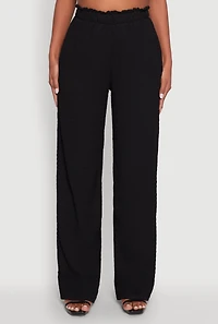 Womens Textured Knit High Waisted Palazzo Pants, Black, Size L