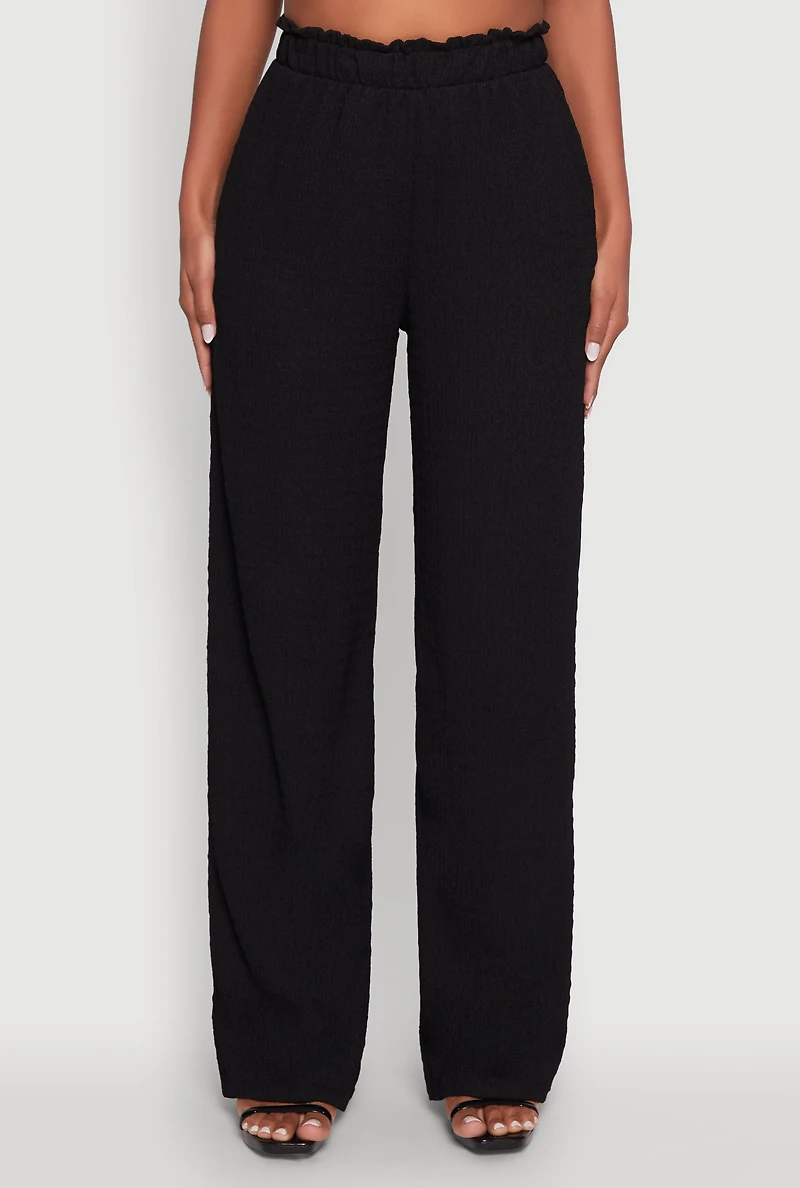 Womens Textured Knit High Waisted Palazzo Pants, Black,