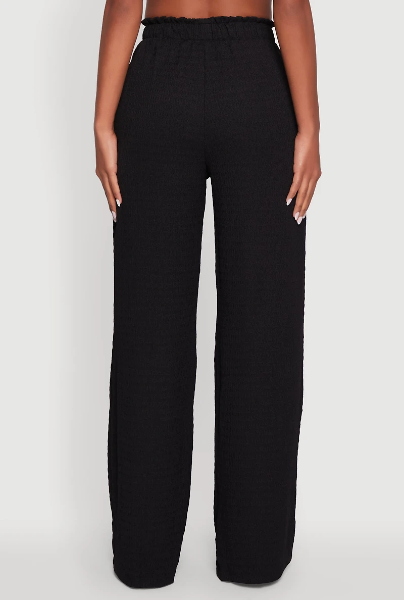 Womens Textured Knit High Waisted Palazzo Pants, Black,