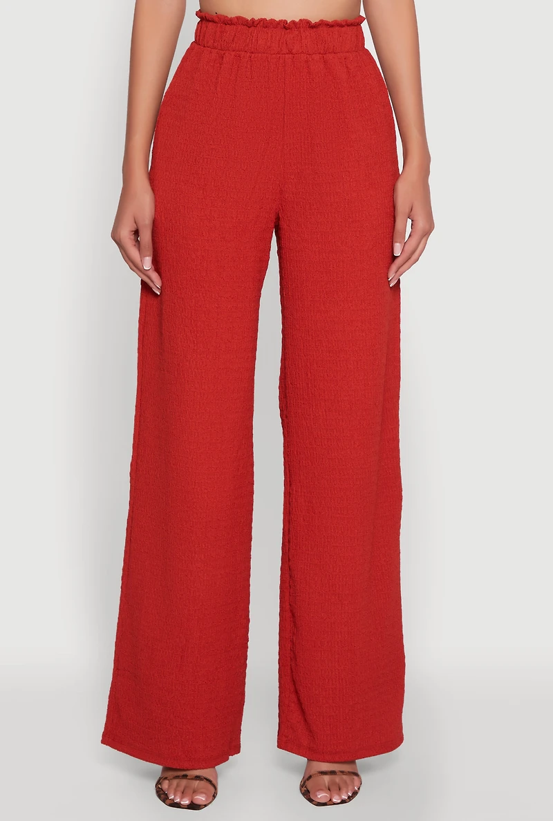 Womens Textured Knit High Waisted Palazzo Pants, Orange, Size M