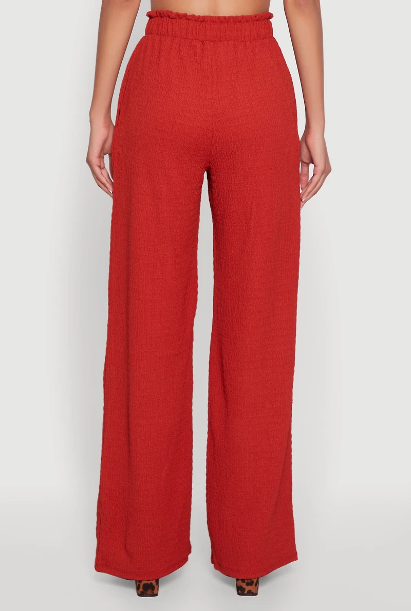 Womens Textured Knit High Waisted Palazzo Pants, Orange, Size M