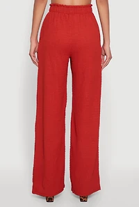 Womens Textured Knit High Waisted Palazzo Pants, Orange, Size M