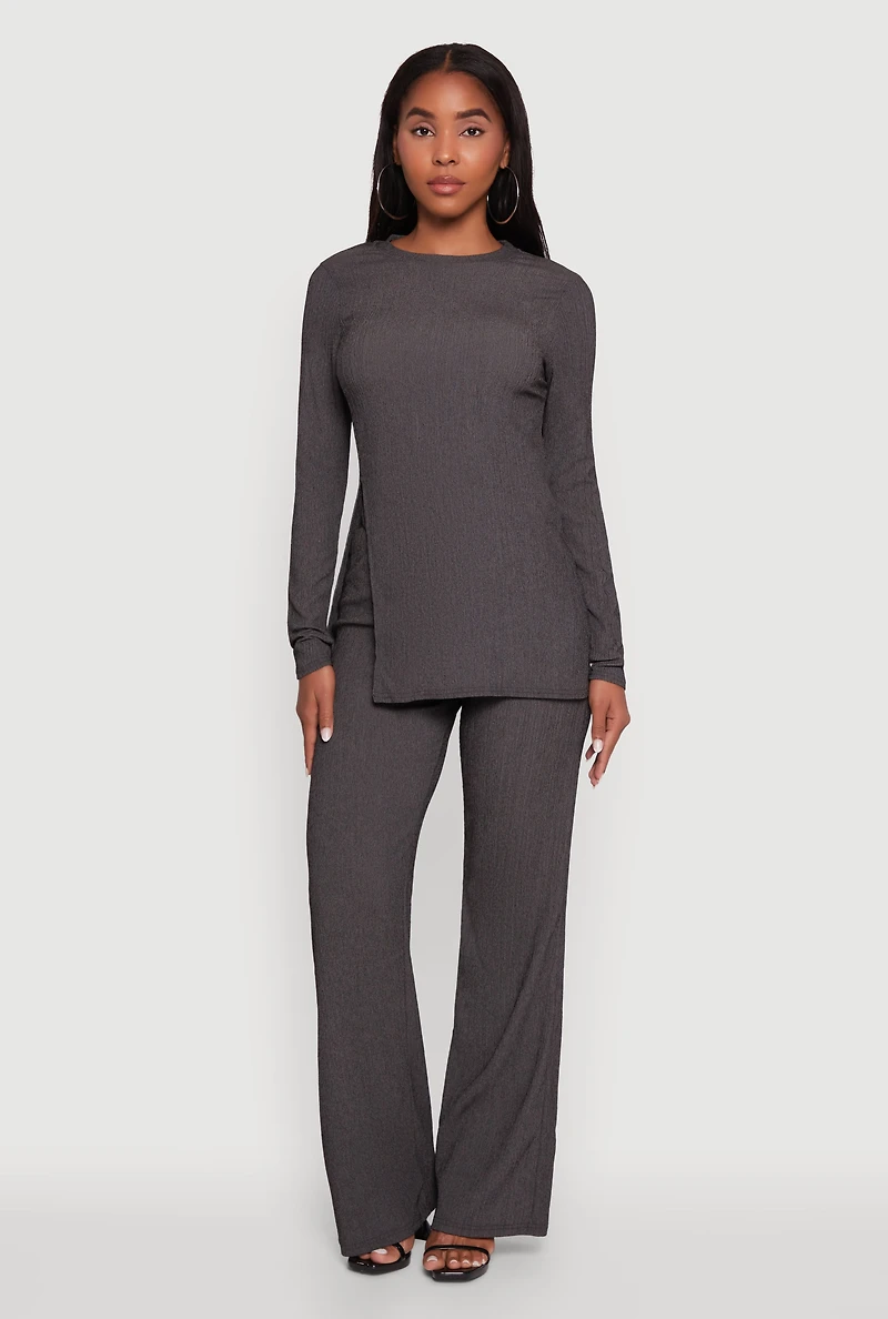 Womens Seersucker Pull On Straight Leg Pants, Grey, Size M