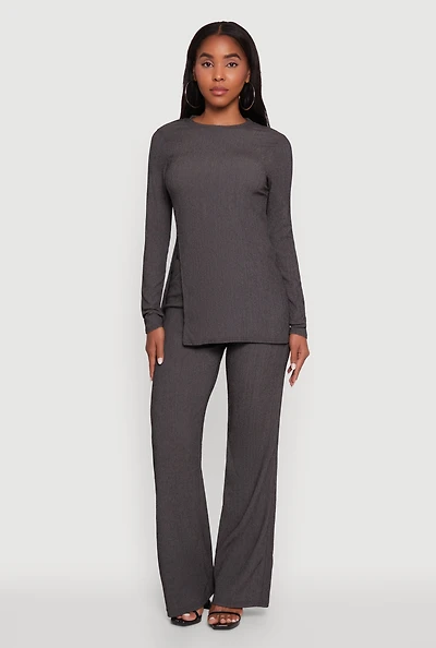 Womens Seersucker Pull On Straight Leg Pants, Grey, Size M