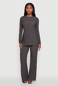 Womens Seersucker Pull On Straight Leg Pants, Grey, Size M
