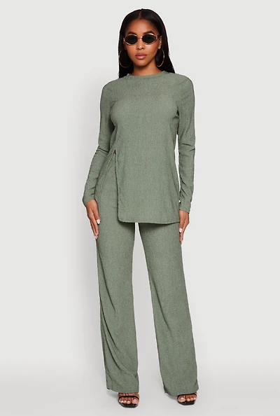 Womens Seersucker Pull On Straight Leg Pants, Green, Size M