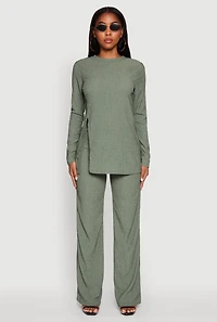 Womens Seersucker Pull On Straight Leg Pants,