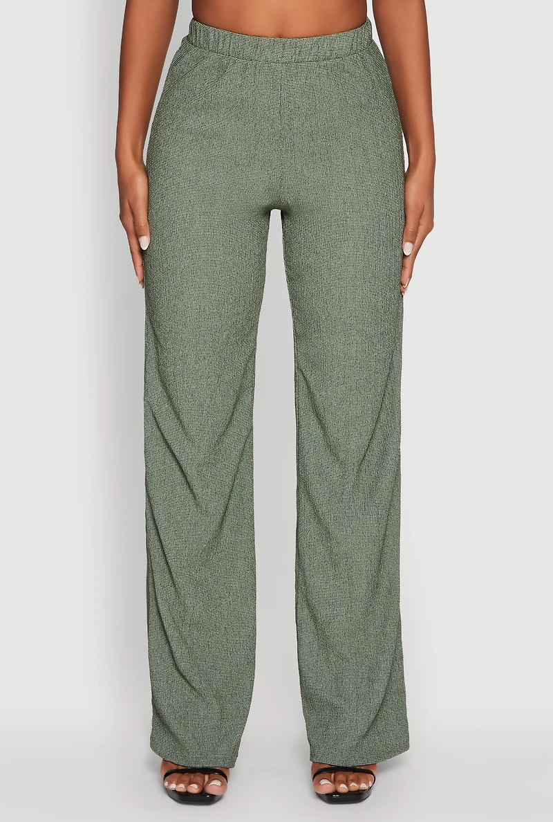 Womens Seersucker Pull On Straight Leg Pants, Green, Size XL