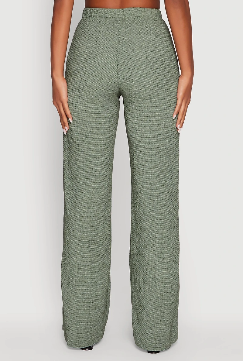 Womens Seersucker Pull On Straight Leg Pants, Green, Size XL
