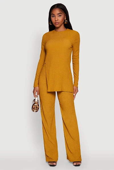 Womens Seersucker Pull On Straight Leg Pants, Yellow, Size M