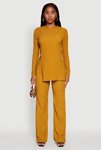 Womens Seersucker Pull On Straight Leg Pants, Yellow, Size M