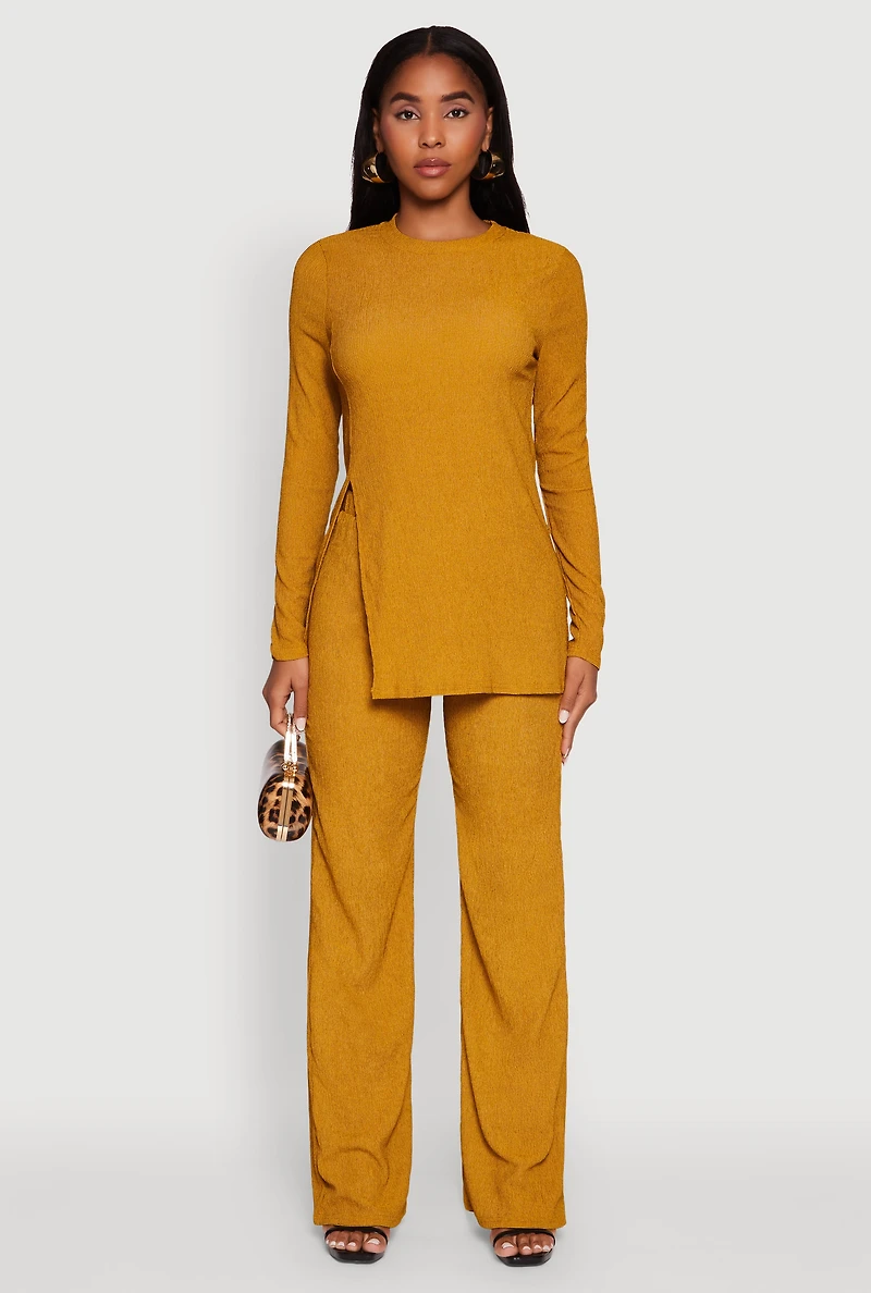 Womens Seersucker Pull On Straight Leg Pants, Yellow, Size XL