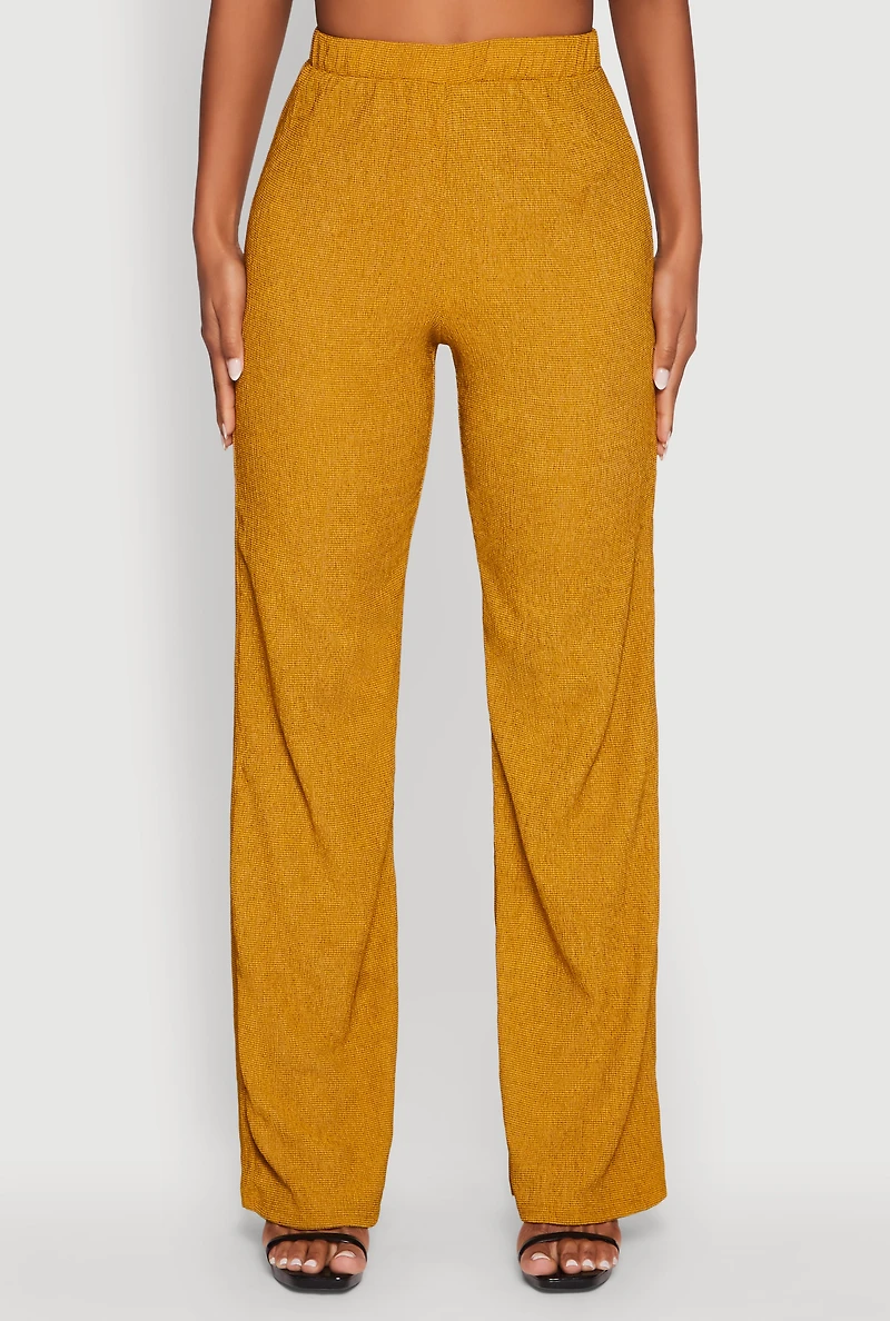 Womens Seersucker Pull On Straight Leg Pants, Yellow, Size M