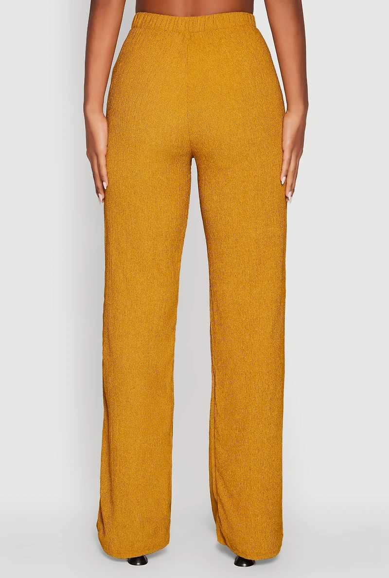 Womens Seersucker Pull On Straight Leg Pants, Yellow, Size M