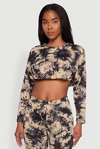 Womens Long Sleeve Tie Dye Cropped Sweatshirt, Multi, Size L