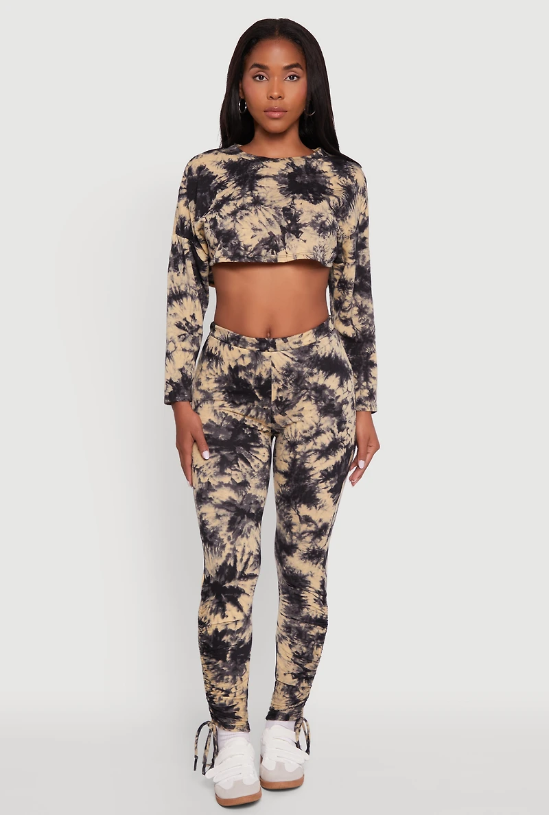 Womens Long Sleeve Tie Dye Cropped Sweatshirt, Multi, Size L